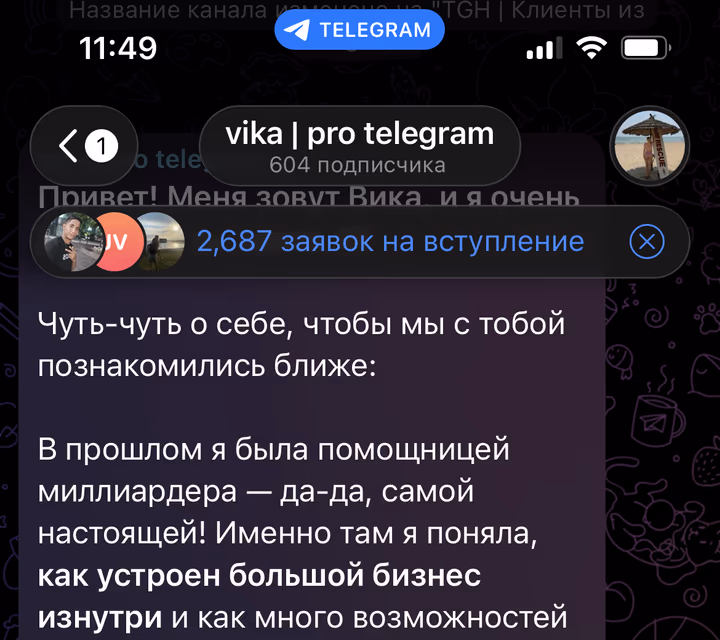 Кейс личного профиля эксперта с масслукингом Telegram